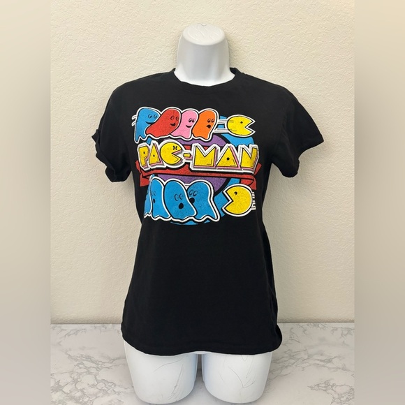 pac man Tops - Pac-Man T Shirt Women's S Black Graphic Tee Short Sleeve Pullover Top